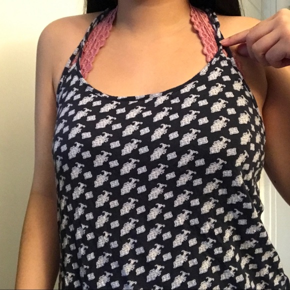 Flowy Floral Fruit Patterned Navy Blue Top - Picture 2 of 4